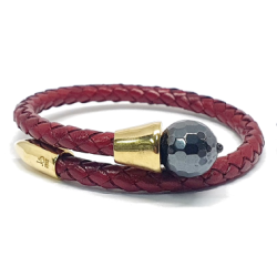Bijoux - Bracelet PR8 Red leather / golden silver - Hematite